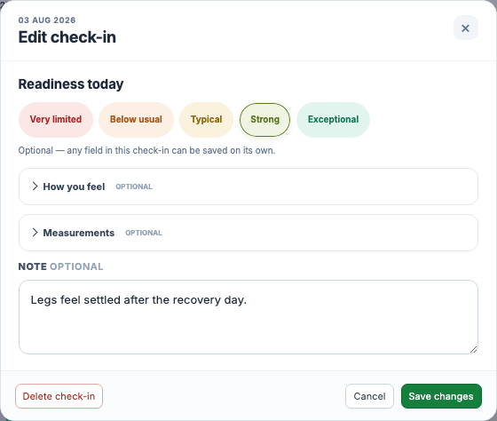 EffortSignal self check-in editor